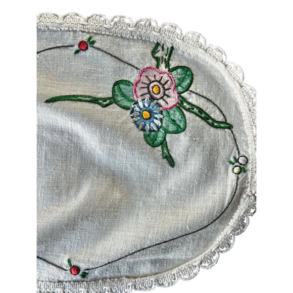 Hand-Painted & Embroidered Table Runner 22" X 11" Beige Cotton Linen Blend Bird - Picture 3 of 9